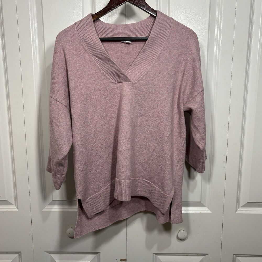 J.Jill Pink V-Neck Knit Sweater M Relaxed Fit 3/4 Sleeve Boxy Boho Lagom Look